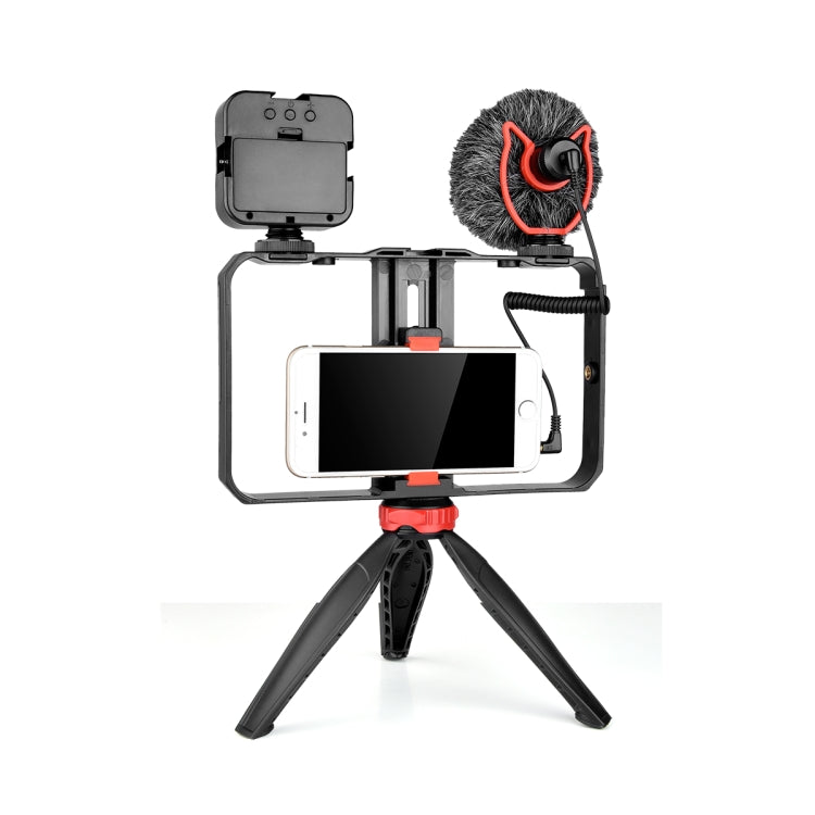 YELANGU PC204 YLG1801D Vlogging Live Broadcast LED Selfie Light Smartphone Video Rig Handle Stabilizer Bracket Kits with Microphone & Tripod, PC204