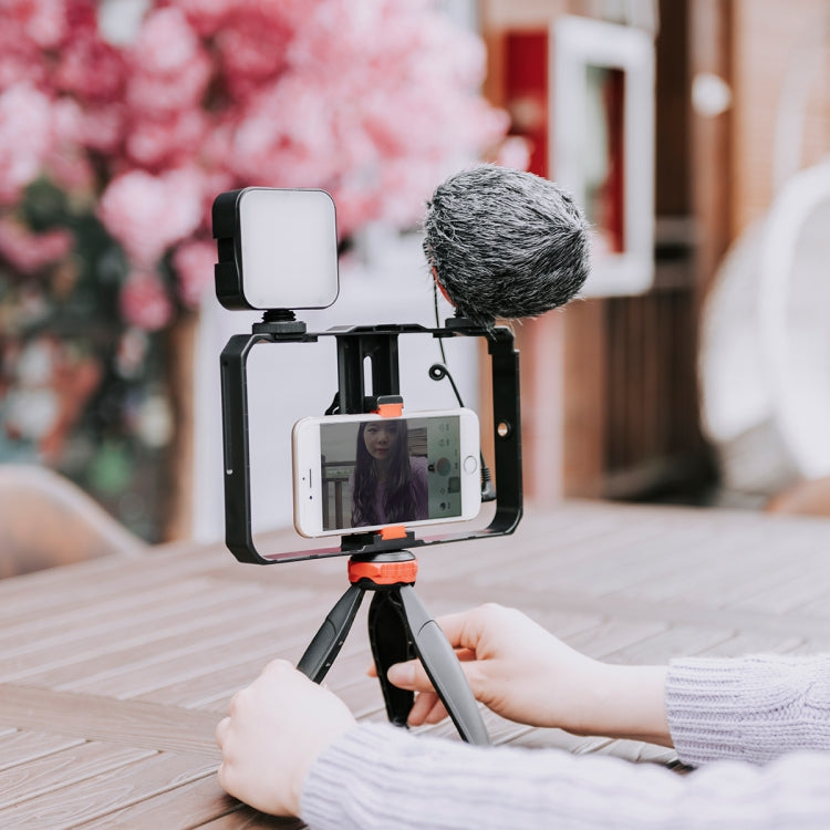 YELANGU PC204 YLG1801D Vlogging Live Broadcast LED Selfie Light Smartphone Video Rig Handle Stabilizer Bracket Kits with Microphone & Tripod, PC204