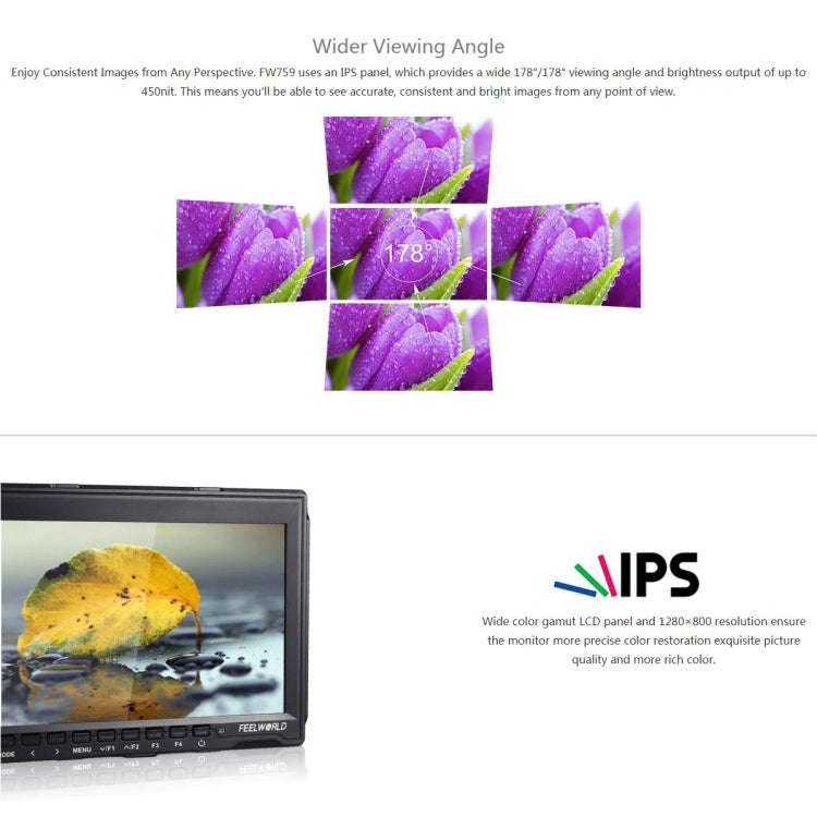 FEELWORLD FW759 1280x800 7 inch IPS Screen Ultra-thin HD Camera Field Monitor, FW759