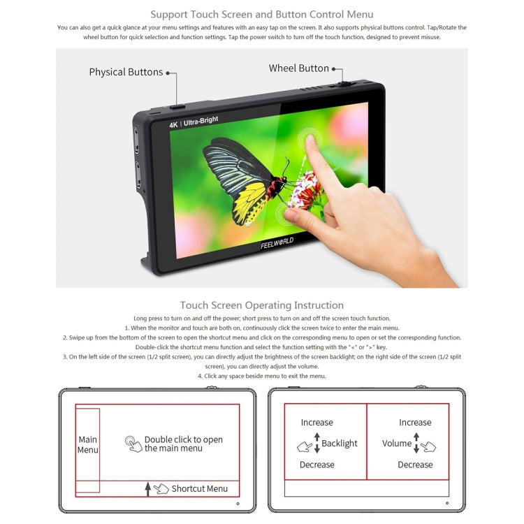 FEELWORLD LUT6 1920x1080 2600 nits 6 inch IPS Screen HDMI 4K Touch Control Camera Field Monitor, LUT6