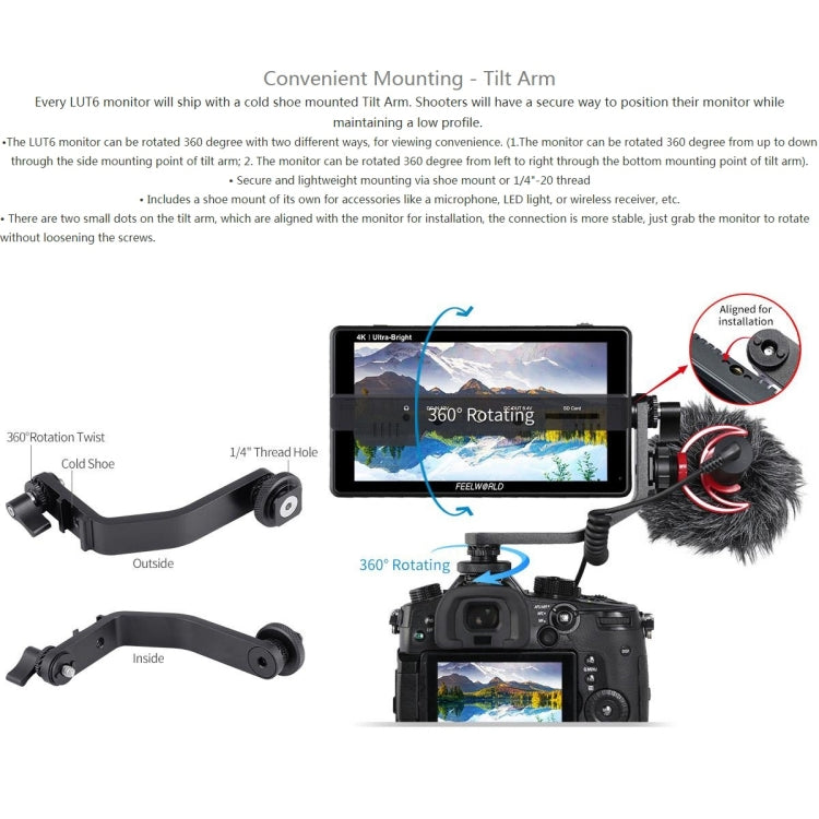 FEELWORLD LUT6 1920x1080 2600 nits 6 inch IPS Screen HDMI 4K Touch Control Camera Field Monitor, LUT6