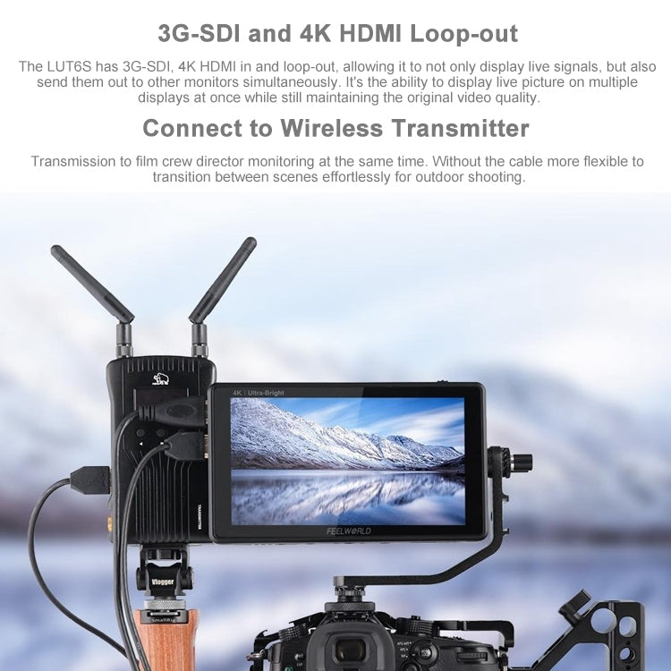 FEELWORLD LUT6S 1920x1080 2600 nits 6 inch IPS Screen HDMI 4K Touch Screen SDI HDI Camera Field Monitor, LUT6S