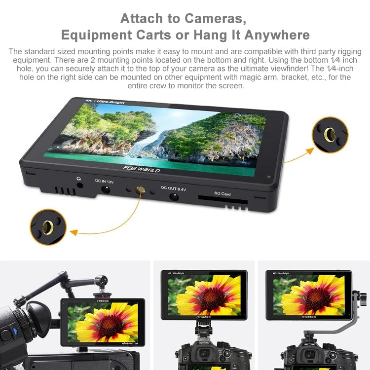 FEELWORLD LUT6S 1920x1080 2600 nits 6 inch IPS Screen HDMI 4K Touch Screen SDI HDI Camera Field Monitor, LUT6S