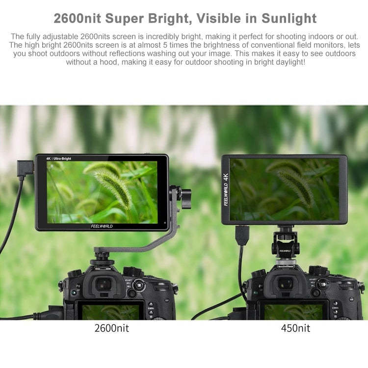 FEELWORLD LUT6S 1920x1080 2600 nits 6 inch IPS Screen HDMI 4K Touch Screen SDI HDI Camera Field Monitor, LUT6S