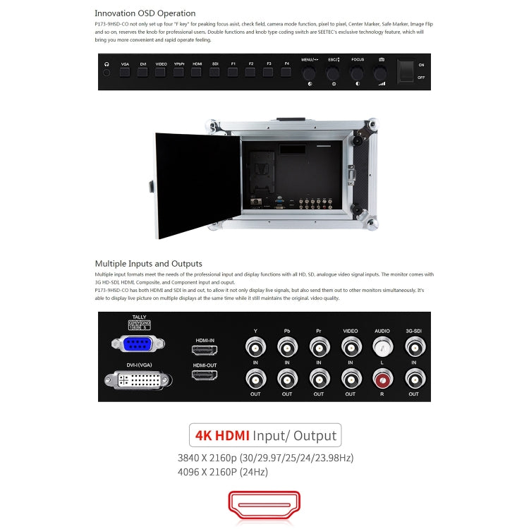 SEETEC P173-9HSD-CO 1920x1080 17.3 inch SDI / HDMI 4K Broadcast Level Professional Photography Camera Field Monitor, P173-9HSD-CO