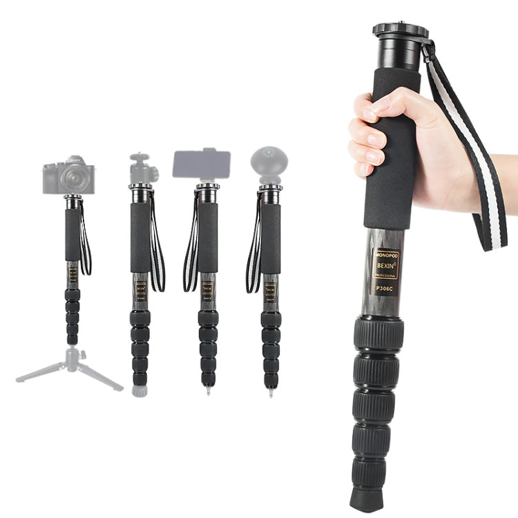 BEXIN P306C Portable Travel Outdoor DSLR Camera Carbon Fiber Monopod Holder, P306C