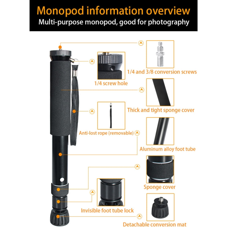 BEXIN P308B Portable Travel Outdoor DSLR Camera Aluminum Alloy Monopod Holder, P308B