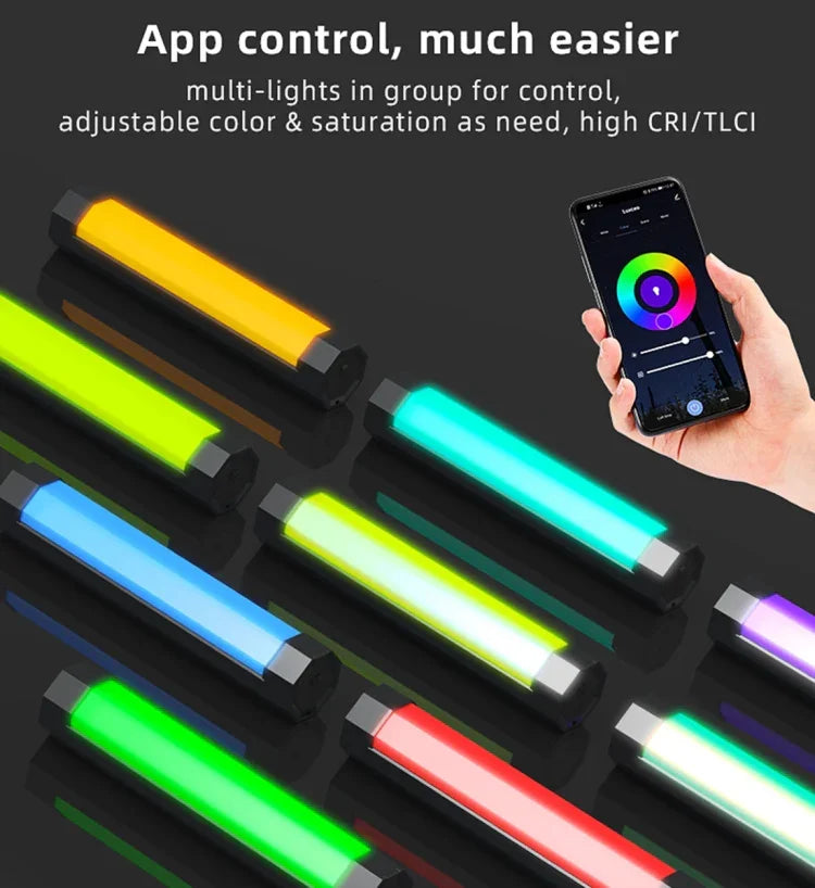 مصباح فيديو LED ملون RGB من LUXCeO مع تطبيق تحكم، درجة حرارة لون قابلة للتعديل، مقاوم للماء، ضوء تعبئة يدوي مع جهاز تحكم عن بُعد، P200 RGB