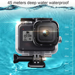 For GoPro HERO8 Black 45m Waterproof Housing Protective Case with Buckle Basic Mount & Screw & Floating Bobber Grip & Strap & Anti-Fog Inserts, Transparent HERO8 Case