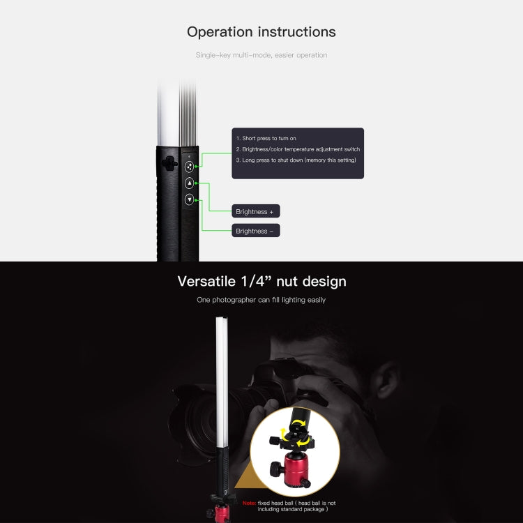 LUXCeO Q508S Dual Color Temperature 1000LM Photo LED Stick Video Light Handheld LED Fill Light Flash Lighting Lamp, Q508S