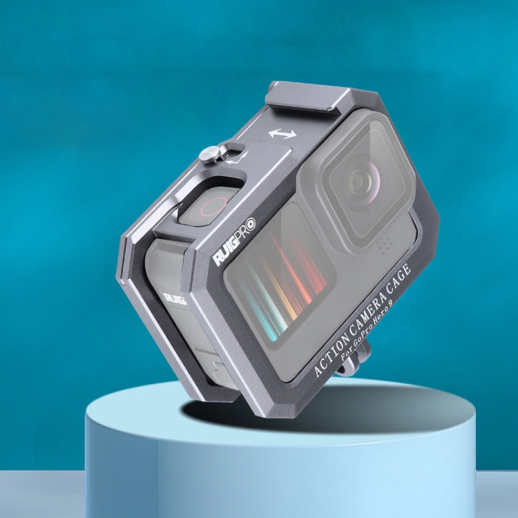 RUIGPRO for GoPro HERO10 Black / HERO9 Black Metal Border Frame Mount Protective Cage with Dual Cold Shoes Base, Silver Grey