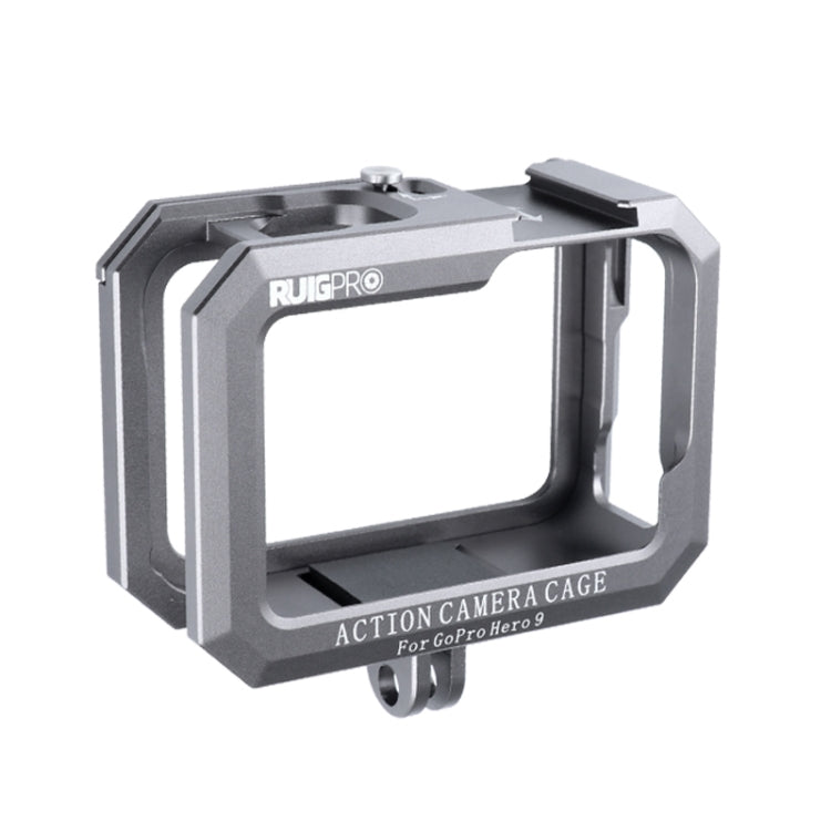 RUIGPRO for GoPro HERO10 Black / HERO9 Black Metal Border Frame Mount Protective Cage with Dual Cold Shoes Base, Silver Grey