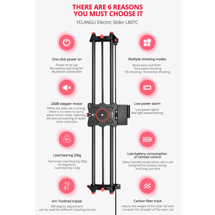 YELANGU L80TC 80cm Electrical Slide Rail Track with 2.4GHz Remote Control for SLR Cameras / Video Cameras, L80TC 80cm