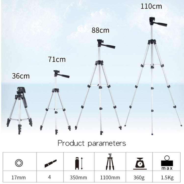 Live Broadcast Tripod 4-Section Folding Legs Aluminum Alloy Tripod Mount with U-Shape Three-Dimensional Tripod Head for DSLR & Digital Camera, Adjustable Height: 35-106cm, 3110 Silver