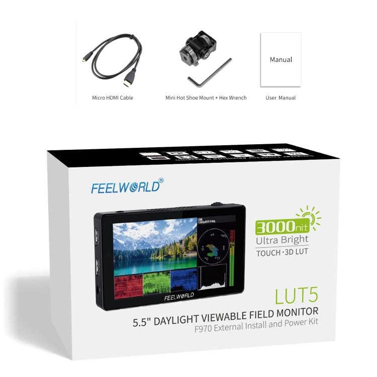 FEELWORLD LUT5 5.5 inch Ultra High Bright 3000nit Touch Screen DSLR Camera Field Monitor, LUT5