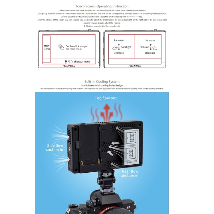 FEELWORLD LUT5 5.5 inch Ultra High Bright 3000nit Touch Screen DSLR Camera Field Monitor, LUT5