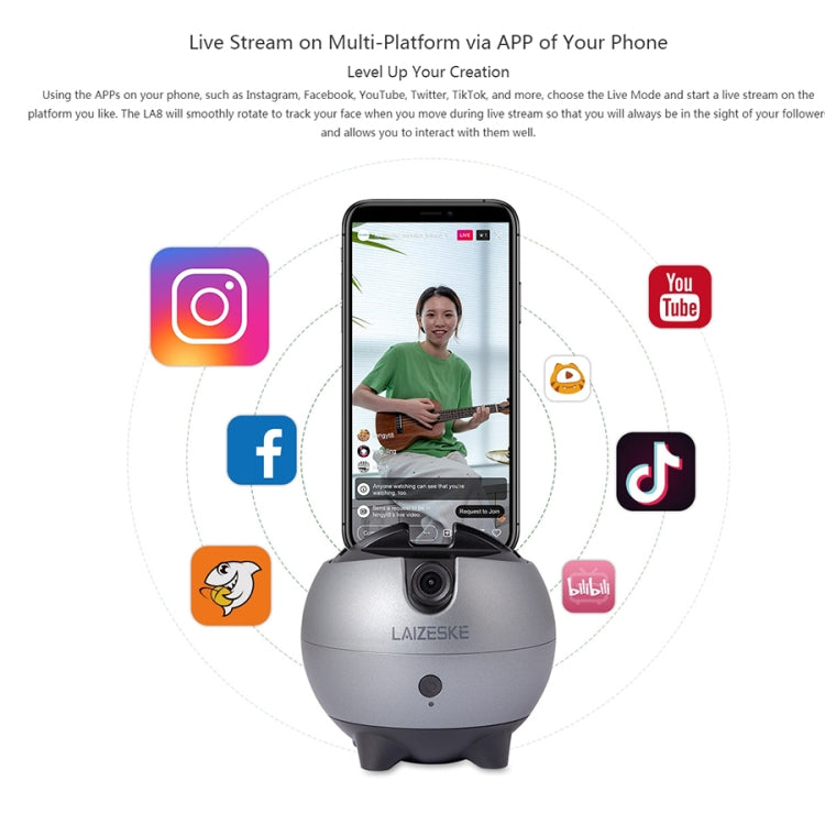 LAIZESKE LA8 Smart Robot Cameraman 360 Degree Auto Tracking Phone Holder, LA8