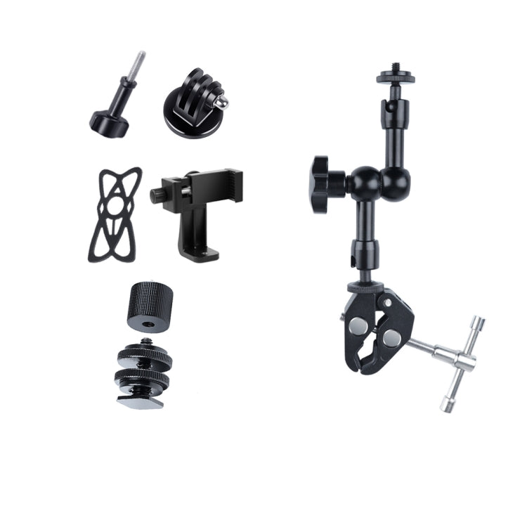 7 inch Adjustable Friction Articulating Magic Arm + Large Claws Clips with Phone Clamp, 7 inch Magic Arm + Claws Clips with Phone Clamp