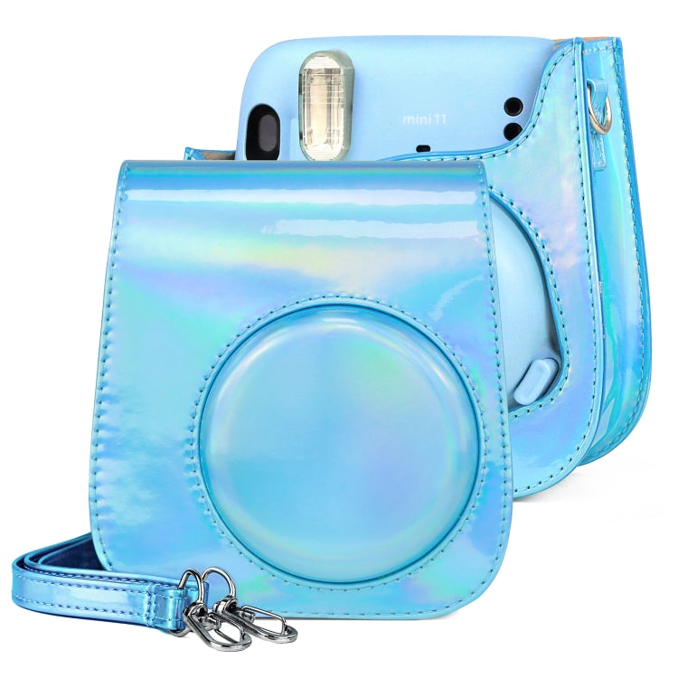 Aurora Color Leather Case Full Body Camera Bag with Shoulder Strap for FUJIFILM Instax mini 11, Blue