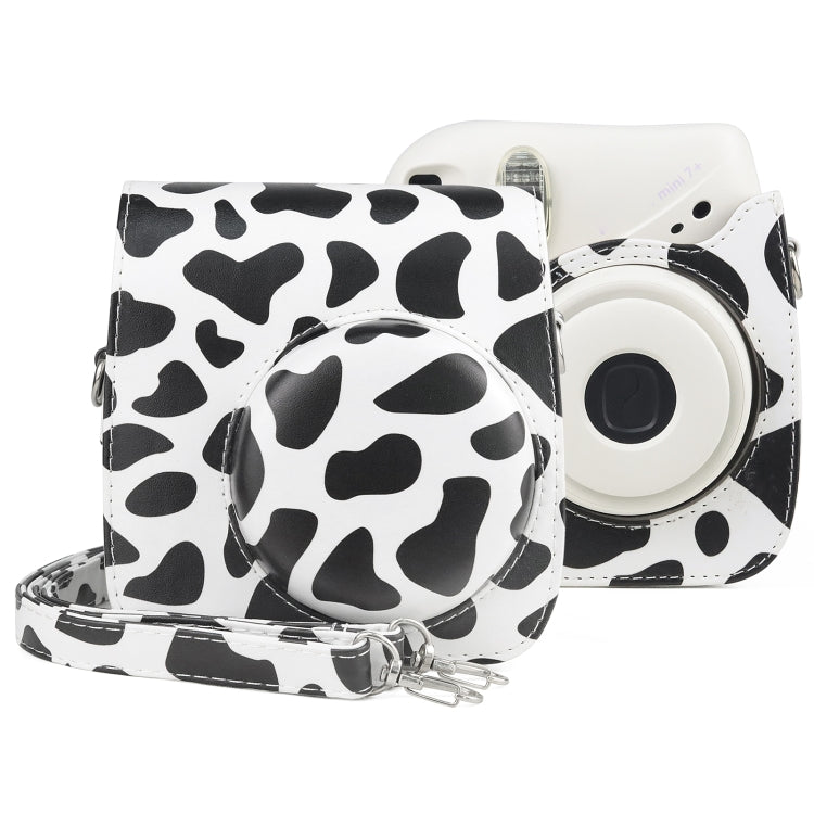 Milk Cow Full Body PU Leather Case Camera  Bag with Strap for FUJIFILM instax mini 7+, Milk Cow