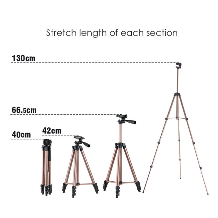130cm 4-Section Folding Aluminum Alloy Tripod Mount with Three-Dimensional Head, L-3130 Black, L-3130 Champagne Gold, L-3130 Silver