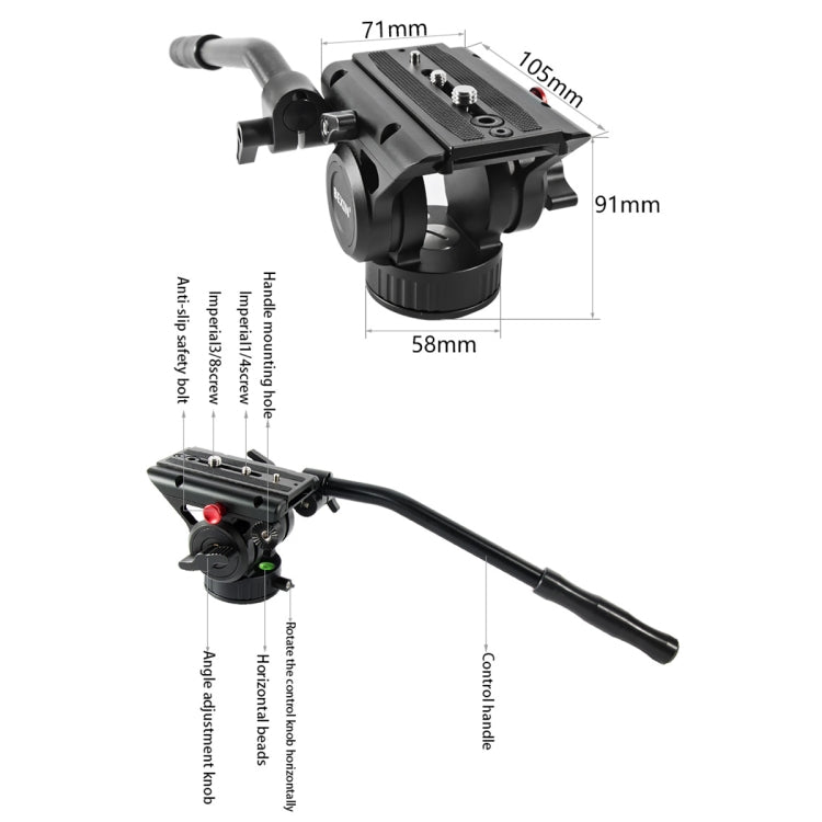 BEXIN VH-105 360 Degree Panorama Heavy Duty Tripod Action Fluid Drag Head, VH-105