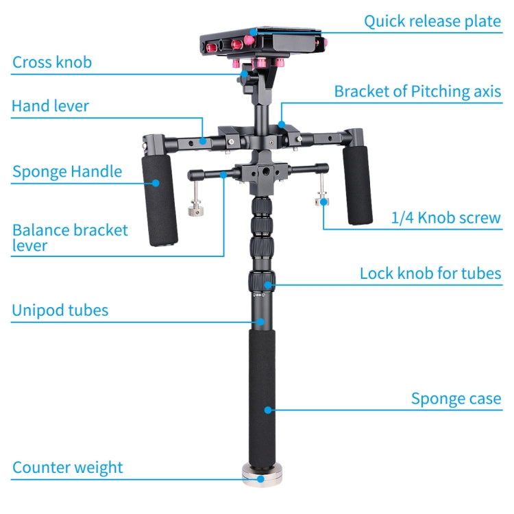YELANGU S300 4 in 1 Multifunctional Rig + Dual Handheld Shoulder Rig + Monopod + Stabilizer for Cameras / SLR Cameras, Height Range: 63cm-170cm, YELANGU S300