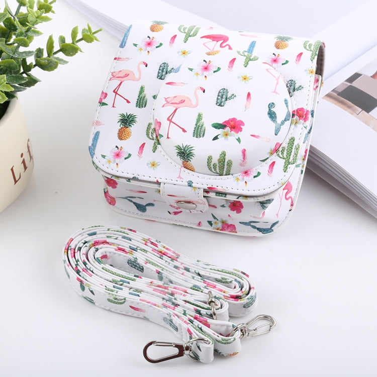 Cactus Flamingo Pattern Full Body Camera PU Leather Case Bag with Strap for FUJIFILM instax mini 9 / mini 8+ / mini 8, Cactus Flamingo
