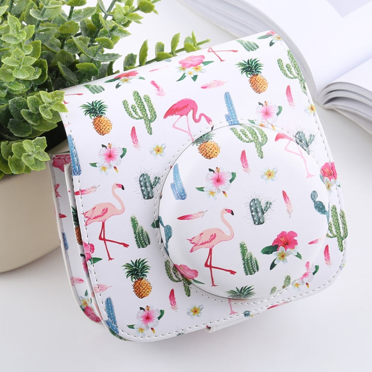 Cactus Flamingo Pattern Full Body Camera PU Leather Case Bag with Strap for FUJIFILM instax mini 9 / mini 8+ / mini 8, Cactus Flamingo