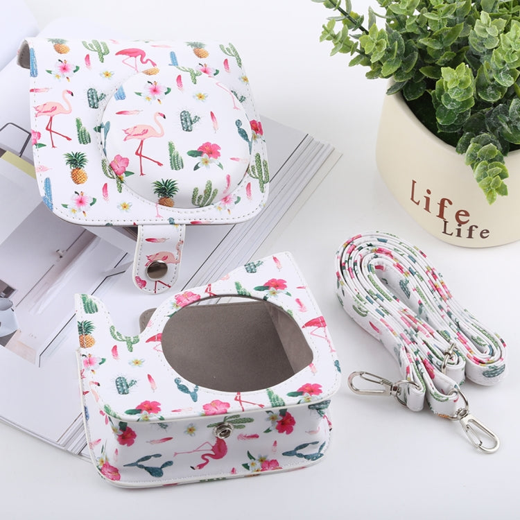 Cactus Flamingo Pattern Full Body Camera PU Leather Case Bag with Strap for FUJIFILM instax mini 9 / mini 8+ / mini 8, Cactus Flamingo