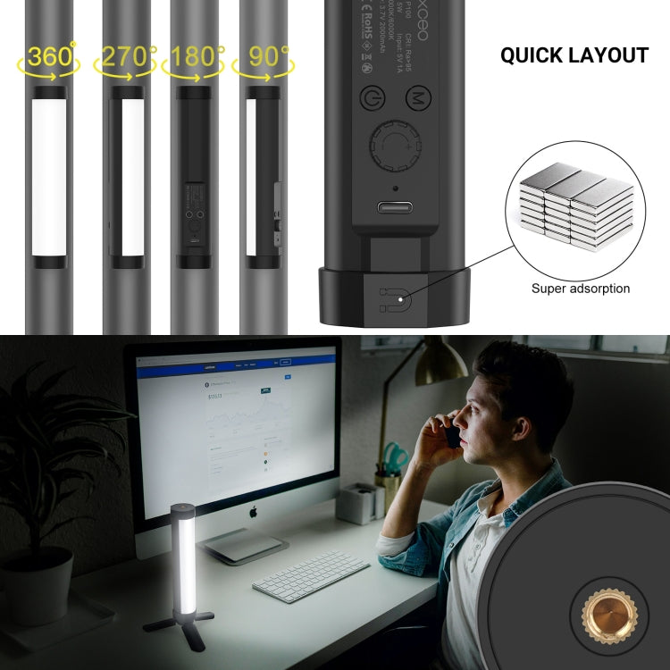 LUXCeO P100 RGB Photo Video Light Stick Handheld Fill Light with Remote Control & Grid Softbox, P100+Grid Softbox