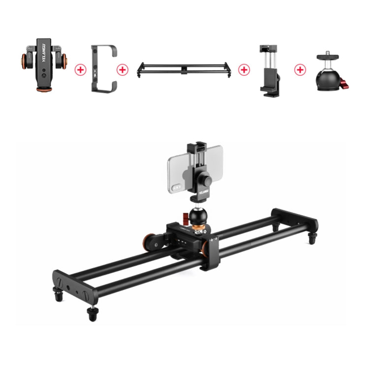 YELANGU L60E 60cm Slide Rail Track + L4 3-Wheel Video Dolly with Phone Clamp & Ballhead, L60E+L4X+PC03+T1