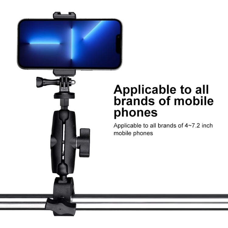 Extended Version 360 Rotation Adjustable Action Camera Bike Motorcycle Handlebar Holder with Phone Clamp, Extended Version with Phone Clamp