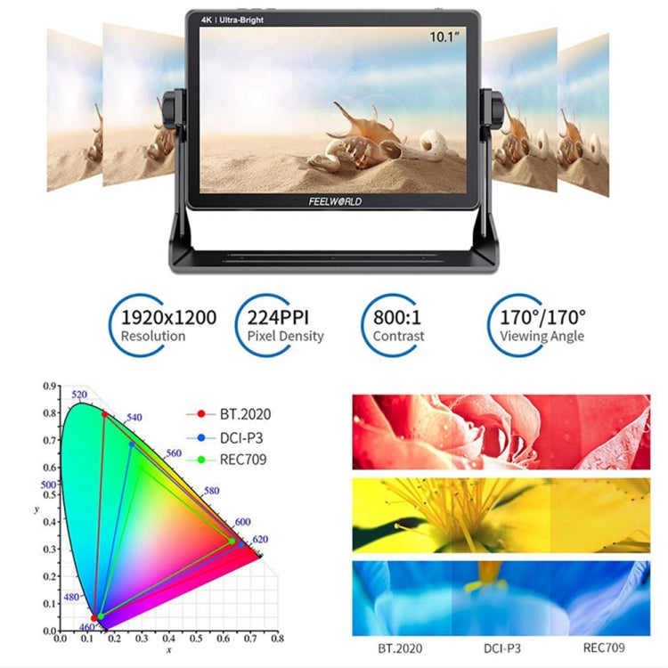 FEELWORLD LUT11S 10.1 inch Ultra High Bright 2000nit Touch Screen DSLR Camera Field Monitor, 3G-SDI 4K HDMI Input Output 1920 x 1200 IPS Panel, LUT11S