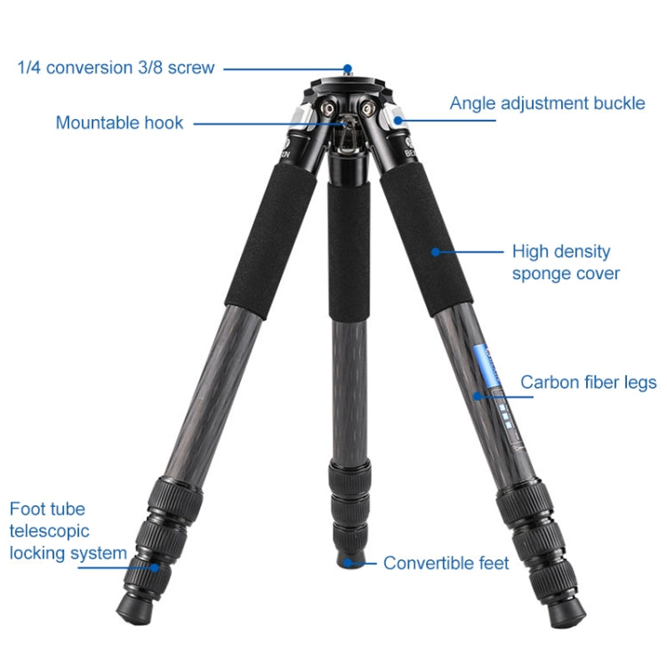 BEXIN RC334 Portable Collapsible Carbon Fiber Camera Tripod with K44 Panoramic BallHead, RC334+K44