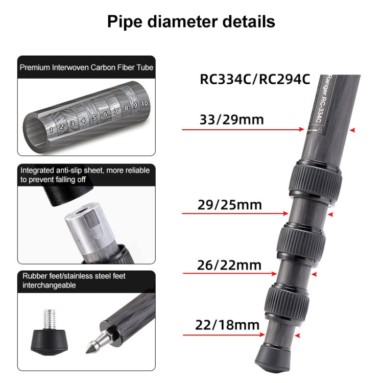 BEXIN RC334 Portable Collapsible Carbon Fiber Camera Tripod with K44 Panoramic BallHead, RC334+K44