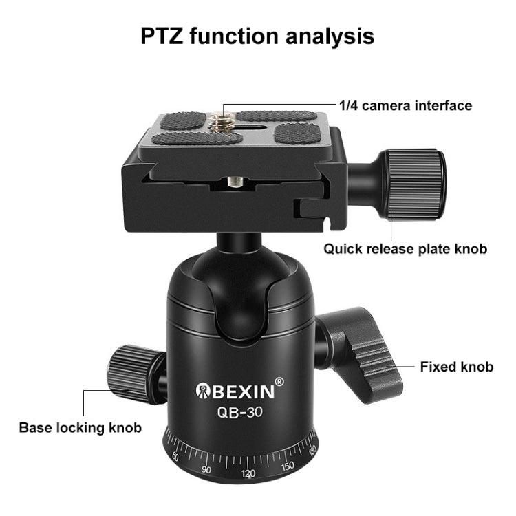 BEIXIN QB-30  360 Degree Rotation Panorama Metal Ball Head with Quick Release Plate, QB-30