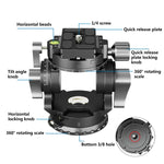 BEXIN DT-02R/S 2D 720 Degree Panorama Heavy Duty Tripod Action Fluid Drag Head with Quick Release Plate, DT-02R/S