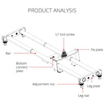YELANGU YLG0119A 60cm Splicing Slide Rail Track + Trolley Rail Buckle for SLR Cameras / Video Cameras, 60cm Rail Track + Rail Buckle