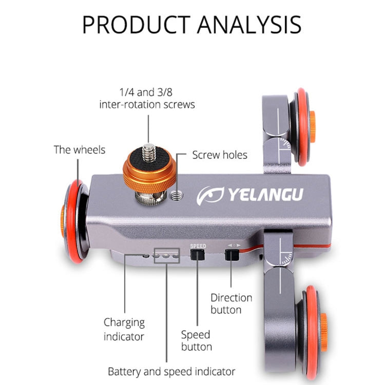 YELANGU L4X Camera 3-wheel Dolly II Electric Track Slider 3-Wheel Video Pulley Rolling Dolly Car with Remote Control for DSLR / Home DV Cameras, GoPro, Smartphones, Load: 3kg, L4X Dolly Car Grey