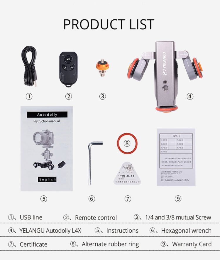 YELANGU L4X Camera 3-wheel Dolly II Electric Track Slider 3-Wheel Video Pulley Rolling Dolly Car with Remote Control for DSLR / Home DV Cameras, GoPro, Smartphones, Load: 3kg, L4X Dolly Car Grey
