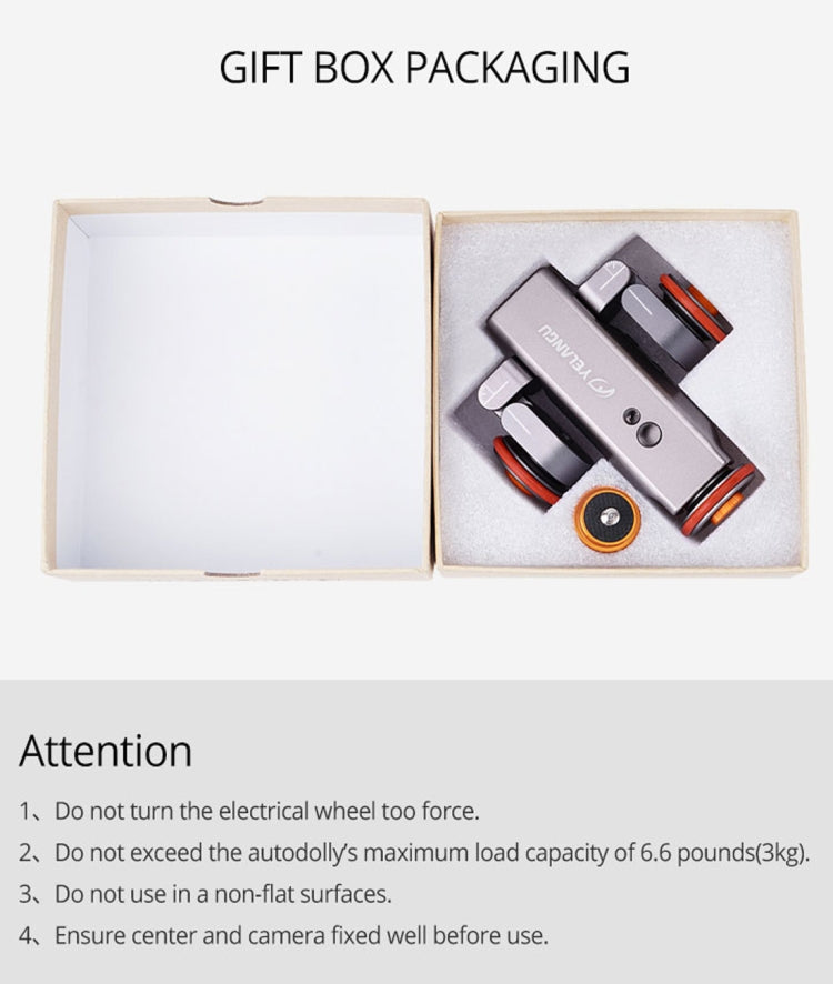 YELANGU L4X Camera 3-wheel Dolly II Electric Track Slider 3-Wheel Video Pulley Rolling Dolly Car with Remote Control for DSLR / Home DV Cameras, GoPro, Smartphones, Load: 3kg, L4X Dolly Car Grey