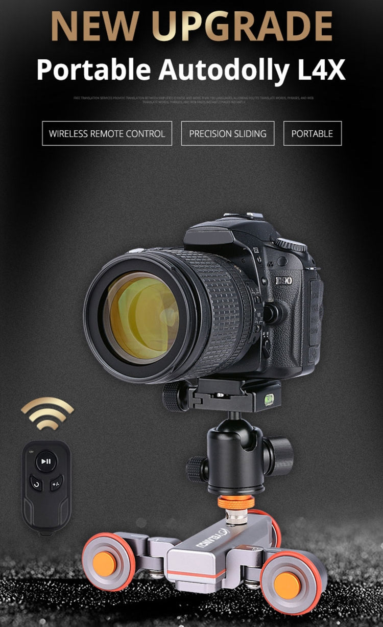 YELANGU L4X Camera 3-wheel Dolly II Electric Track Slider 3-Wheel Video Pulley Rolling Dolly Car with Remote Control for DSLR / Home DV Cameras, GoPro, Smartphones, Load: 3kg, L4X Dolly Car Grey
