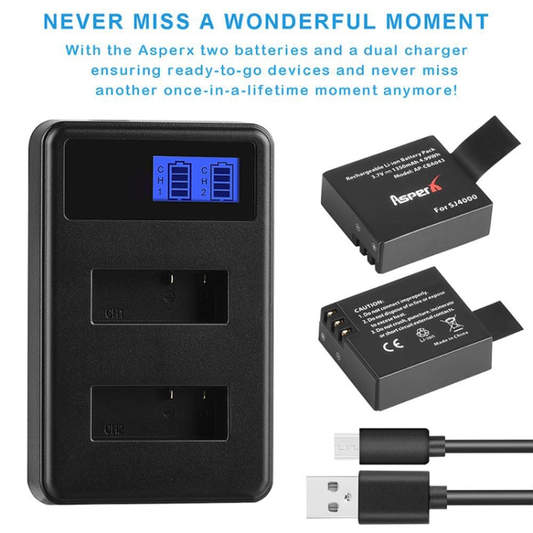 SJCAM SJ7000 / SJ6000 / SJ5000 / SJ4000 Battery LCD Screen Dual Batteries Charger, Displays Charging Capacity, For SJCAM SJ7000