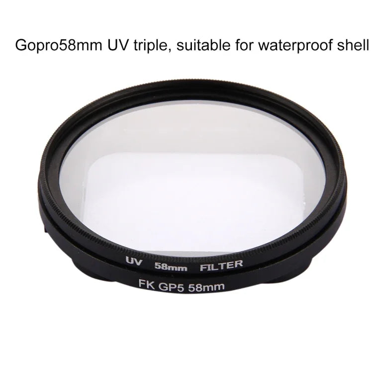 فلتر عدسة UV دائري 3 في 1 بحجم 58 مم مع غطاء لكاميرا GoPro HERO7 Black/6 /5، عدسة UV بحجم 58 مم