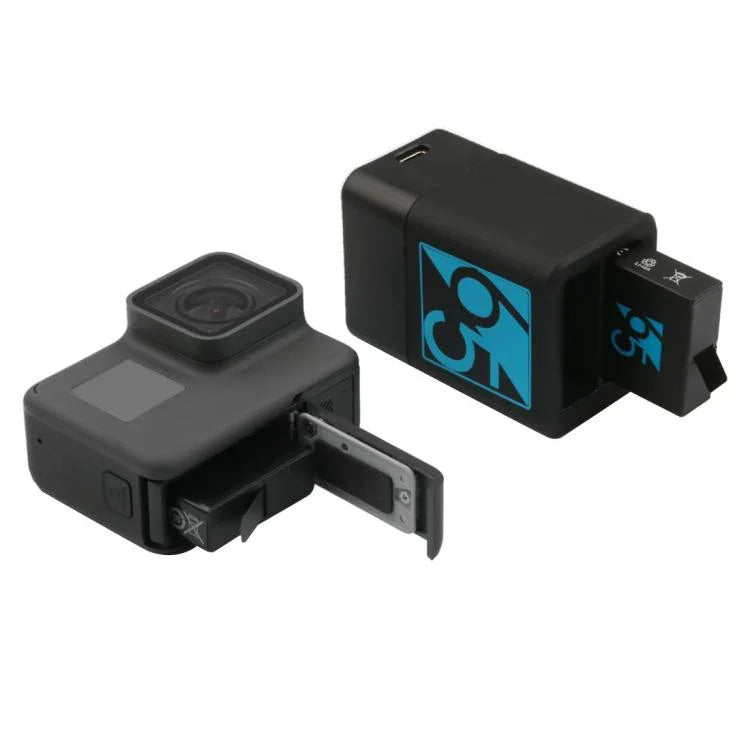 شاحن بطاريتين مع كابل USB-C / Type-C لكاميرات GoPro HERO6 / 5، شاحن مع كابل TYPE-C