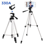 Live Broadcast Tripod 3-Section Folding Legs Aluminum Alloy Tripod Mount with U-Shape Three-Dimensional Tripod Head & Phone Clamp for DSLR & Digital Camera, Adjustable Height: 47.5-133cm, 330A