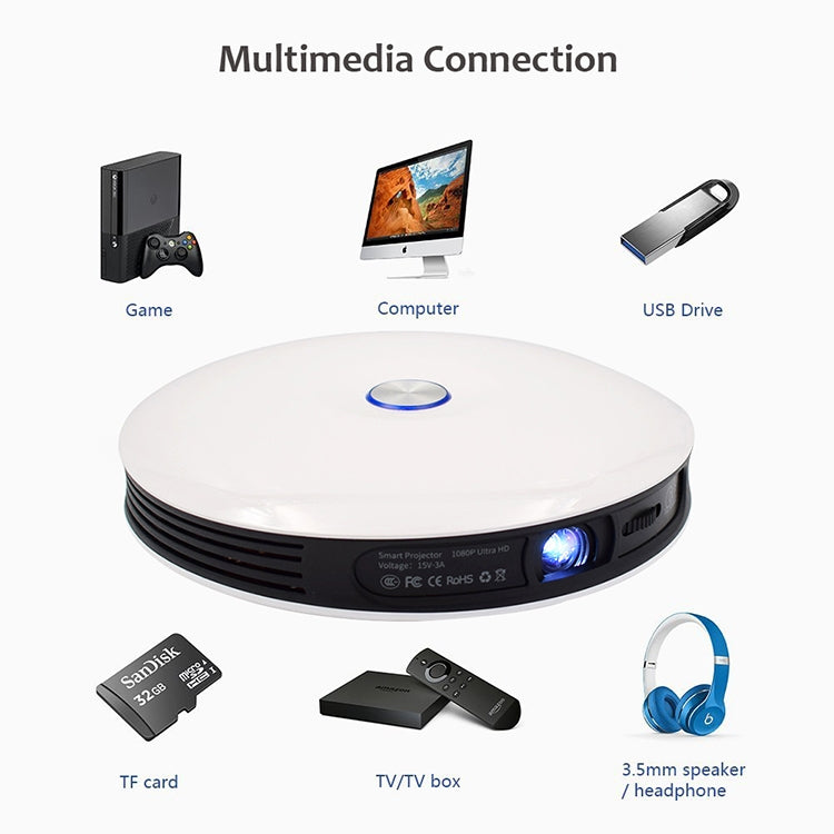جهاز عرض ليزر ذكي ثلاثي الأبعاد Wejoy DL-S9 بسطوع 220 لومن ودقة 1280x720 720P أندرويد 6.0، يدعم بلوتوث وواي فاي، يدعم HDMI / USB x 2 / بطاقة TF
