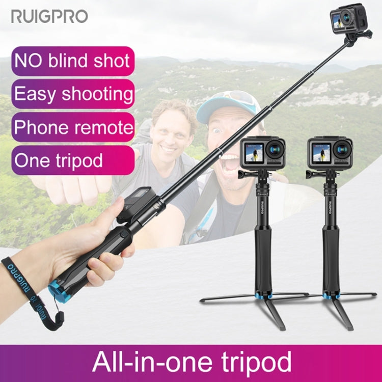 RUIGPRO One-piece Handheld Tripod Selfie Stick Telescopic Monopod Mount for GoPro, Insta360, DJI and Other Action Cameras, Black)