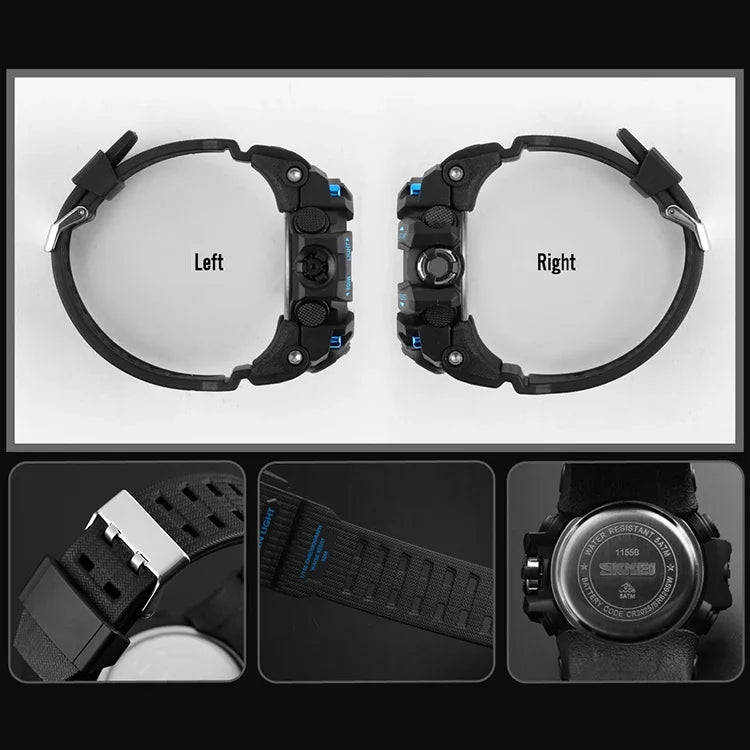 SKMEI 1155B Multifunctional Men Outdoor Sports Noctilucent Waterproof Large Dial Wrist Watch